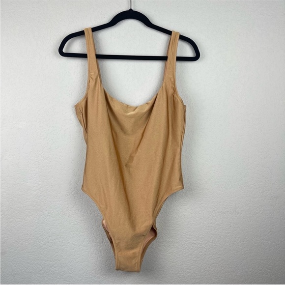 J.Crew Shiny Squareneck One Piece Swimsuit Liquid Bronze Women’s Size 14 - Picture 2 of 8